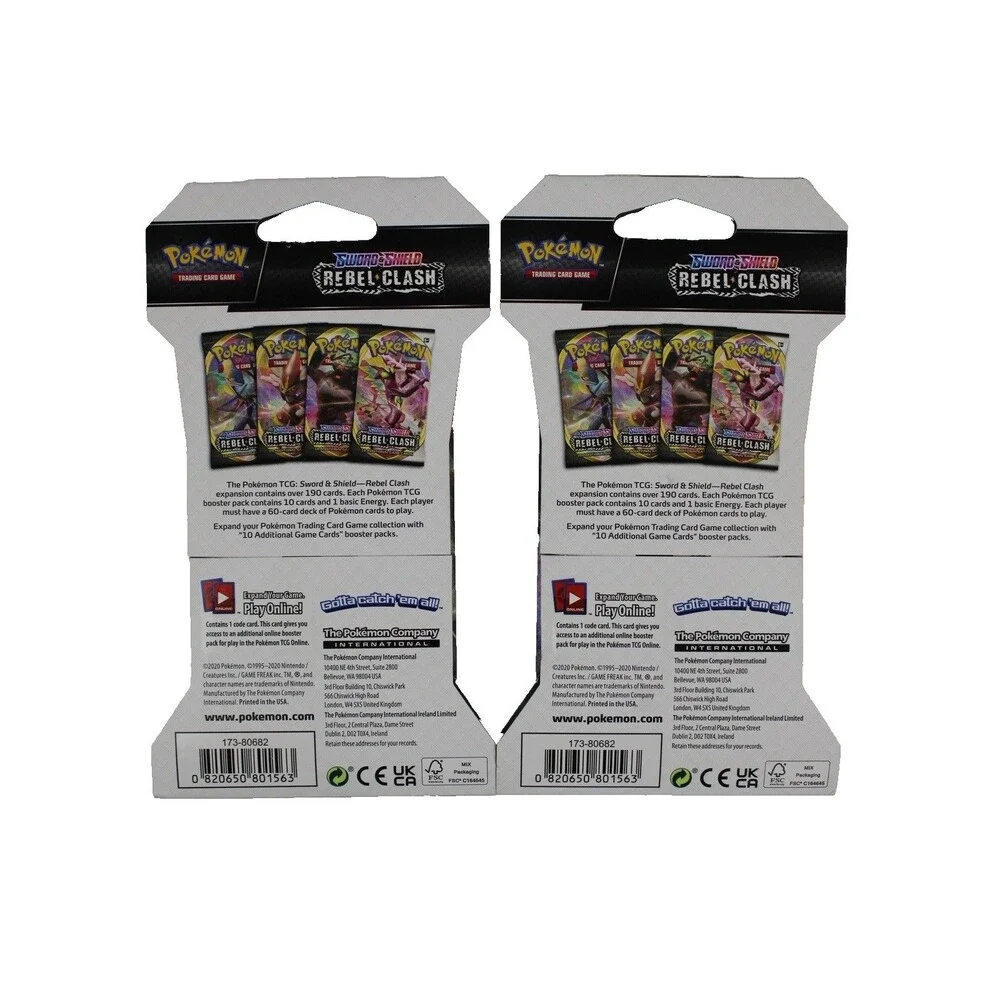 Pokemon TCG Sword & Shield Rebel Clash Sleeved 2 Booster Packs! Both Blisters!